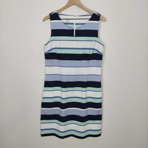 Talbots Sleeveless Sheath Dress Striped Blue Women's 10 Pre-Owned